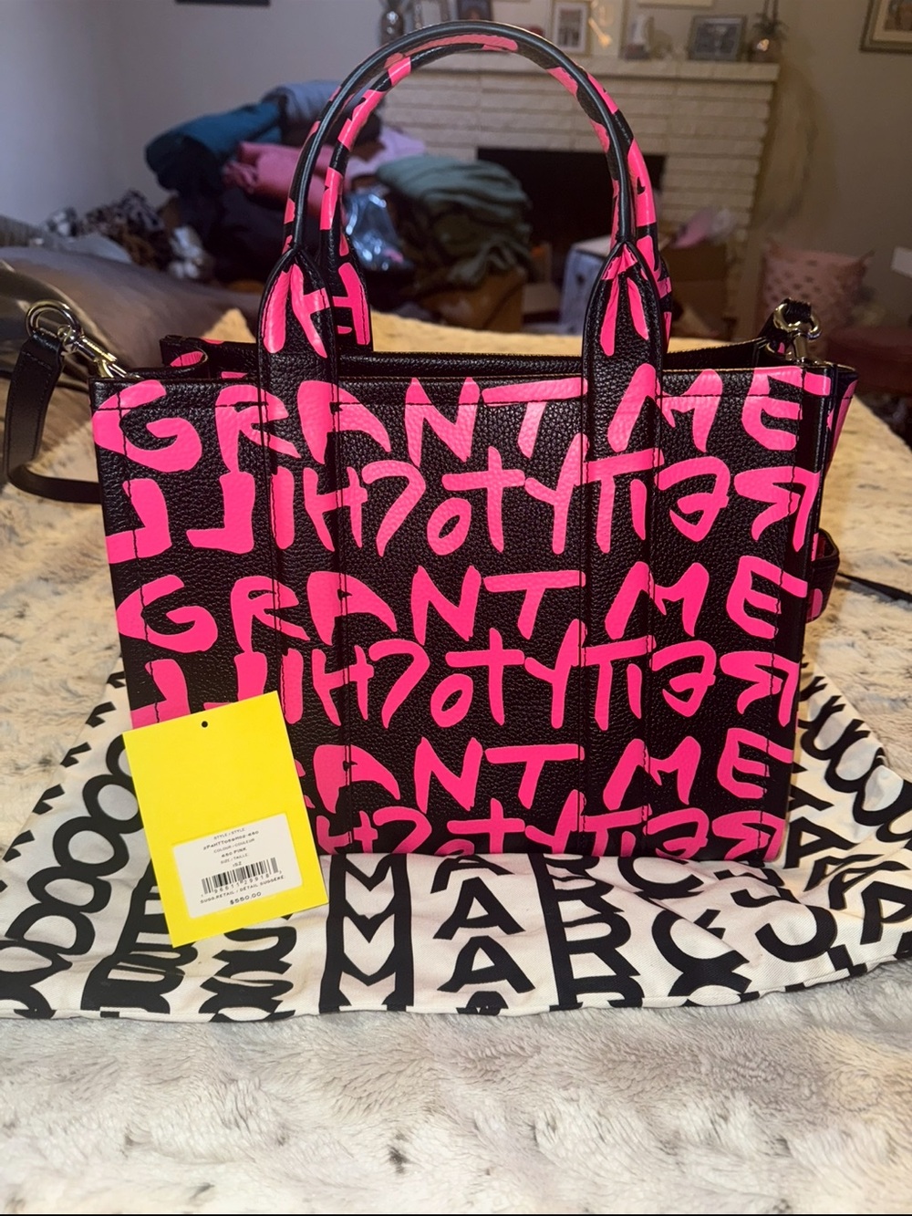 Marc Jacobs Black Tote with Neon Pink Graffiti Print - Picture 1 of 5